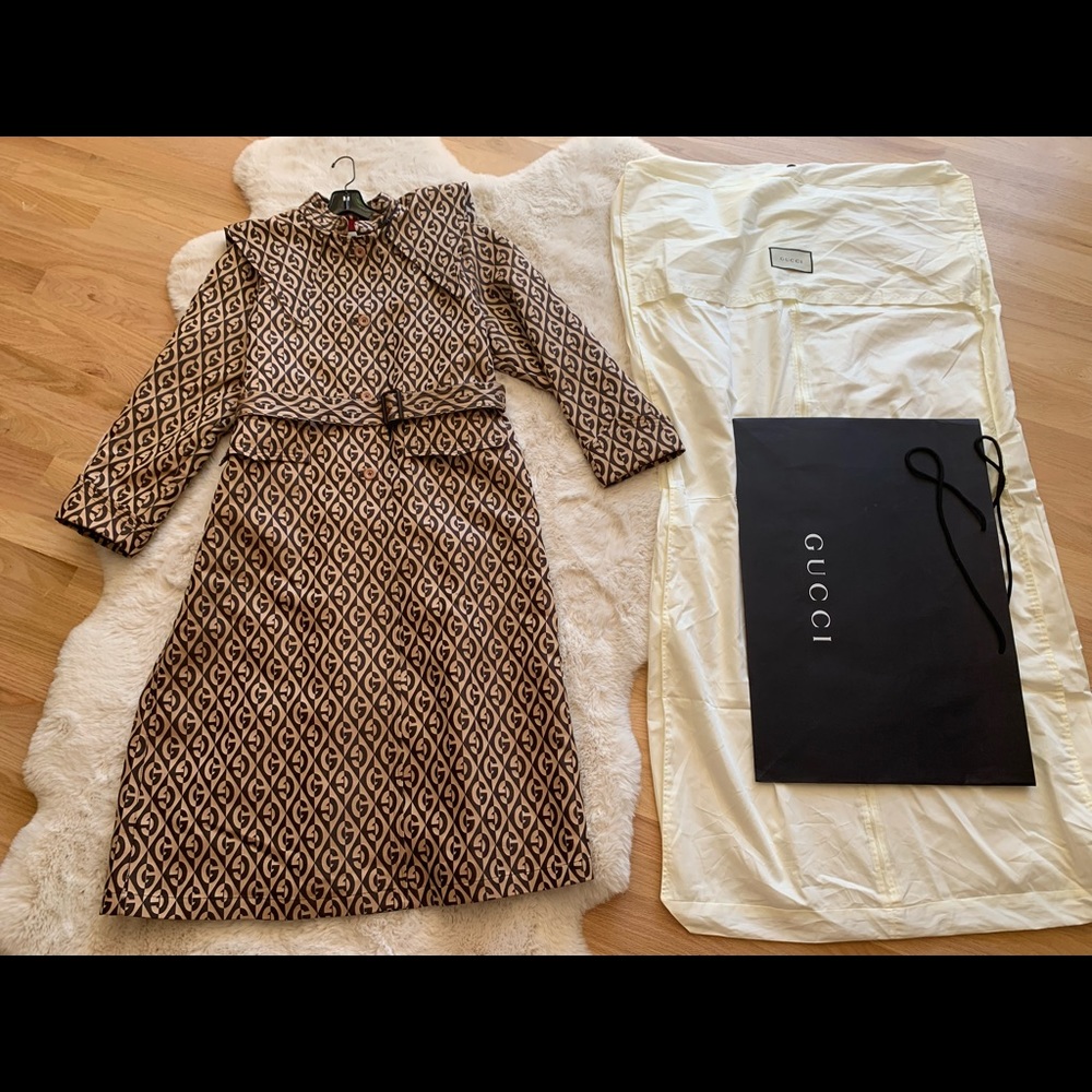 New authentic Gucci jacket Rhombus Belted Trench Coat brown 44  Large sz 8 - Picture 8 of 16